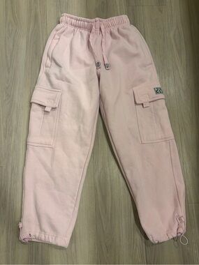 Women's Pink Cargo Jogger Pants with Drawstring Waist